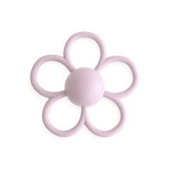 Mushie Daisy rattle teether in soft lilac designed for teething and play.