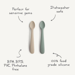 Mushie silicone baby feeding spoons 2-pack in natural color, durable and easy to clean.