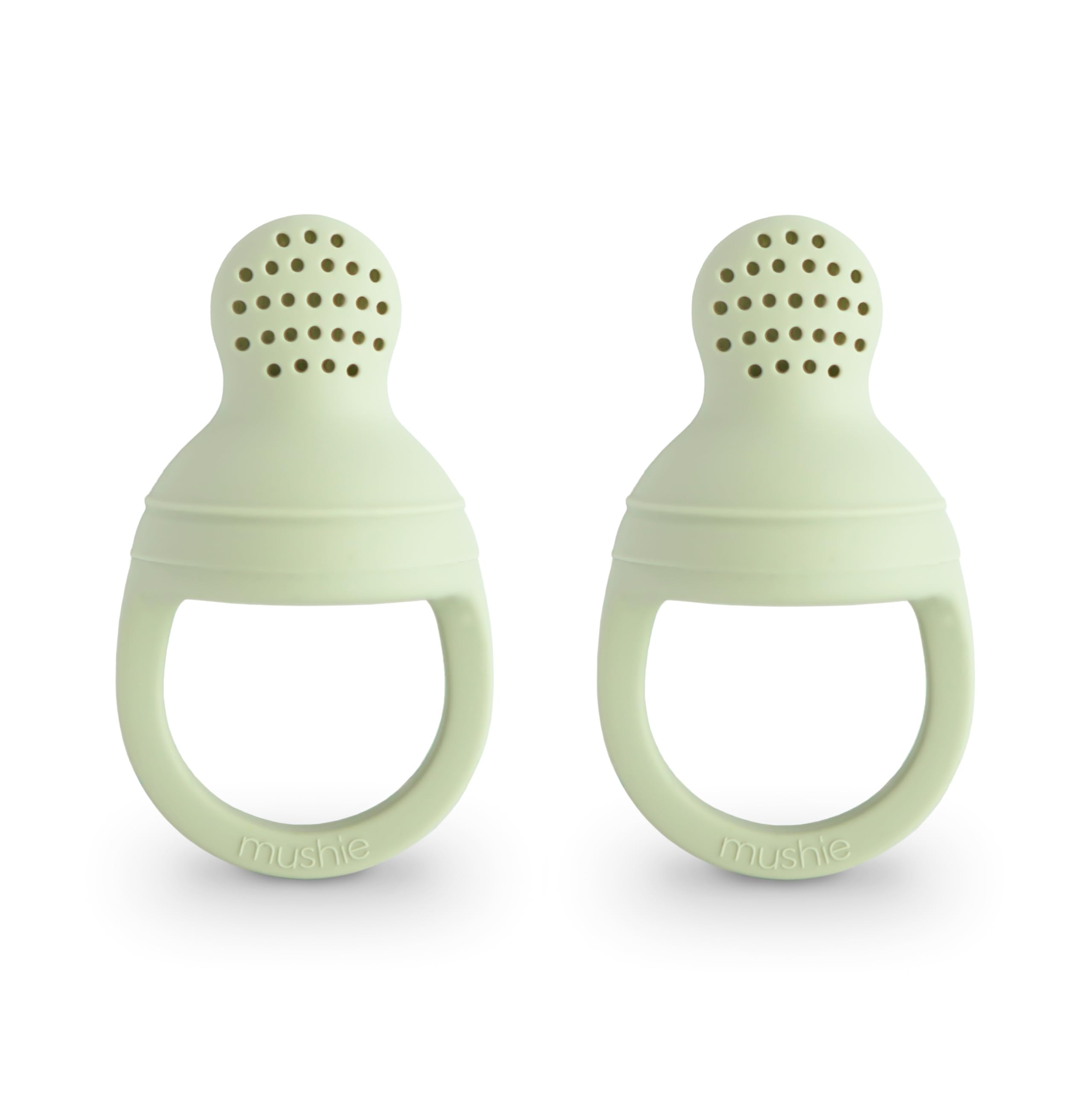 Mushie silicone baby feeder pacifier Sage two-pack for safe self-feeding