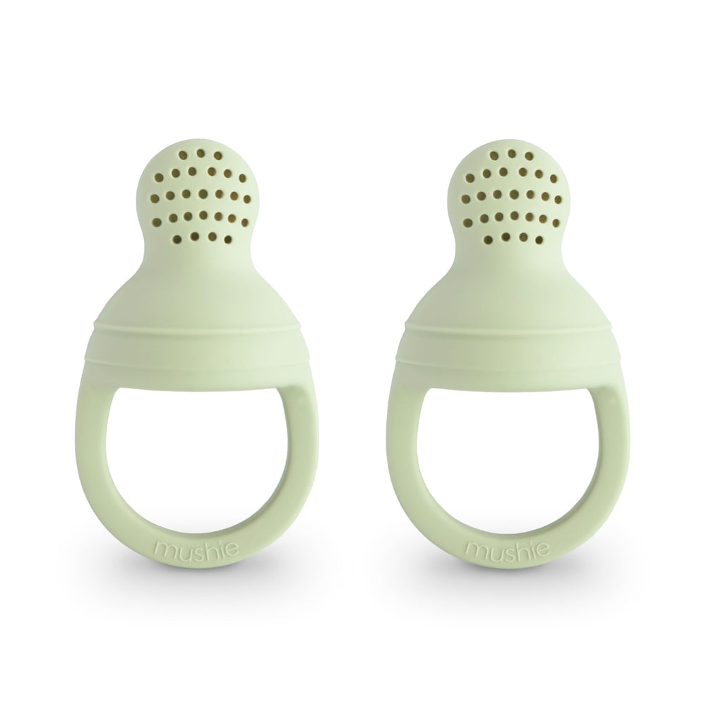 Mushie silicone baby feeder pacifier Sage two-pack for safe self-feeding
