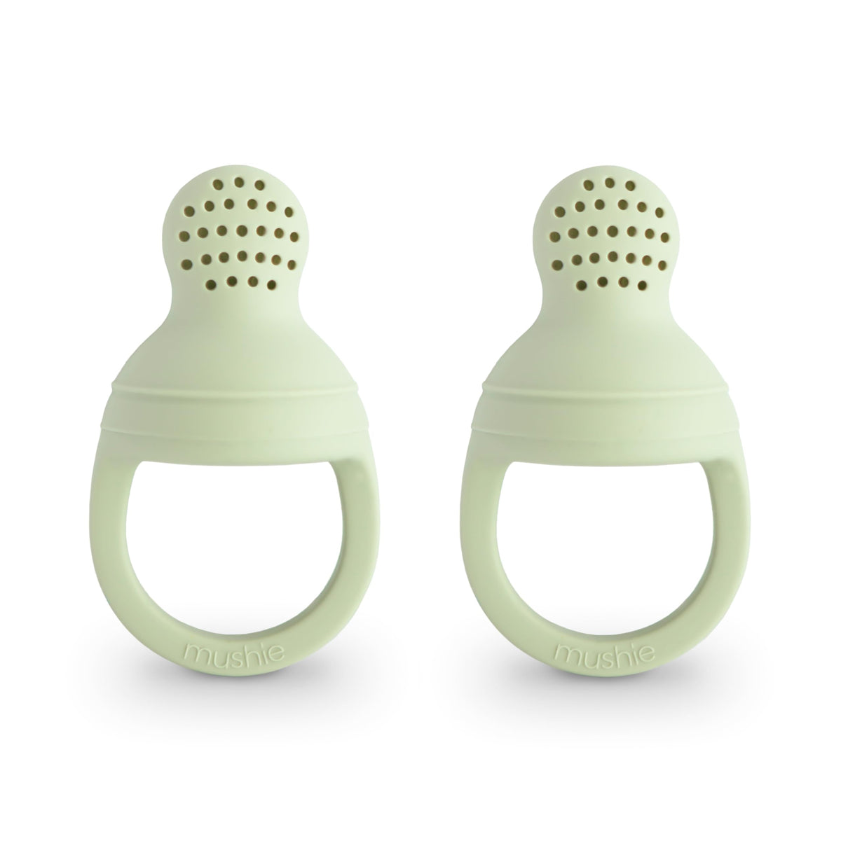 Mushie silicone baby feeder pacifier Sage two-pack for safe self-feeding