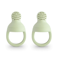 Mushie silicone baby feeder pacifier Sage two-pack for safe self-feeding