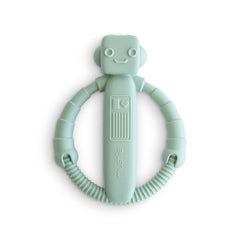 Mushie robot rattle teether toy with easy grip for tiny hands.