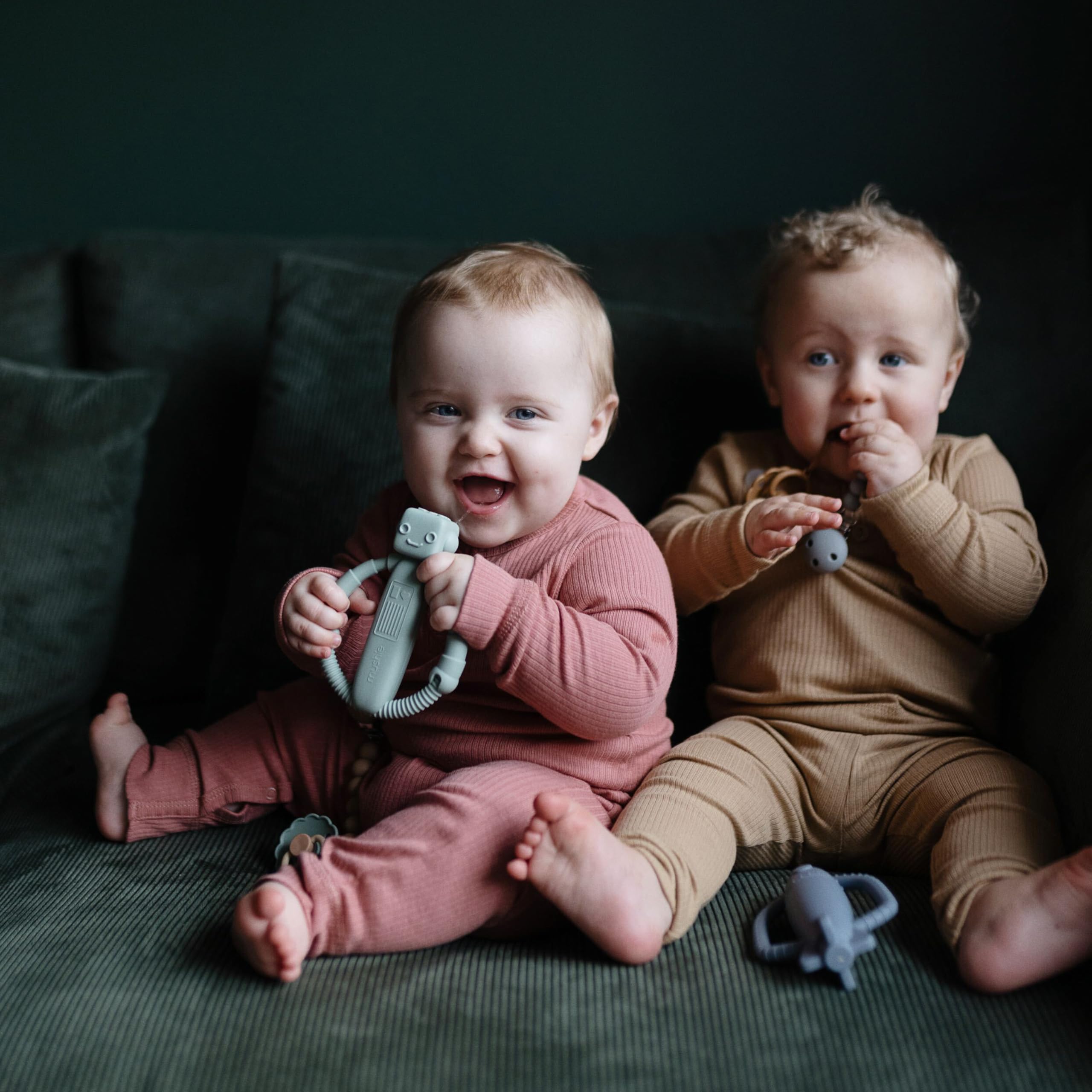 Mushie rattle teether is easy to clean with warm soapy water.