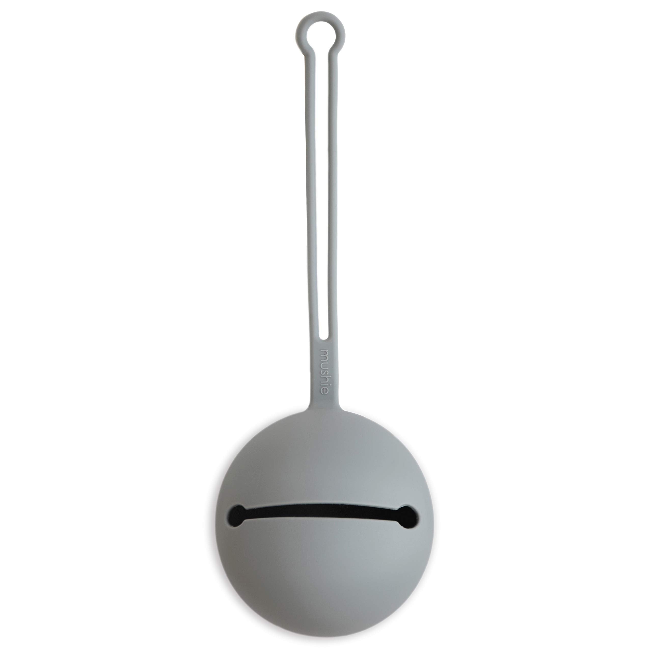 Mushie silicone pacifier holder case Stone closeup showing soft texture and clean design.