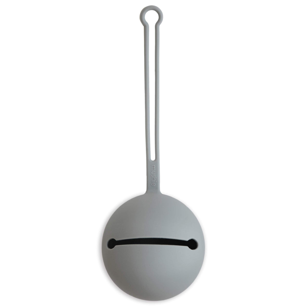 Mushie silicone pacifier holder case Stone closeup showing soft texture and clean design.
