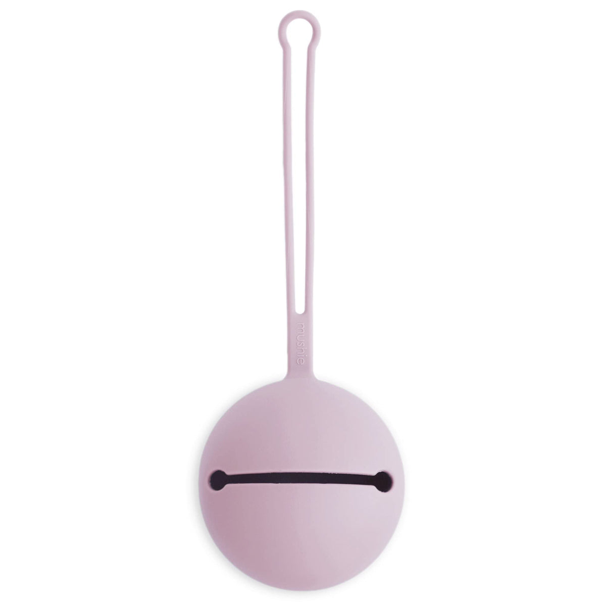 Mushie soft lilac pacifier holder case keeps pacifiers clean and easily reachable