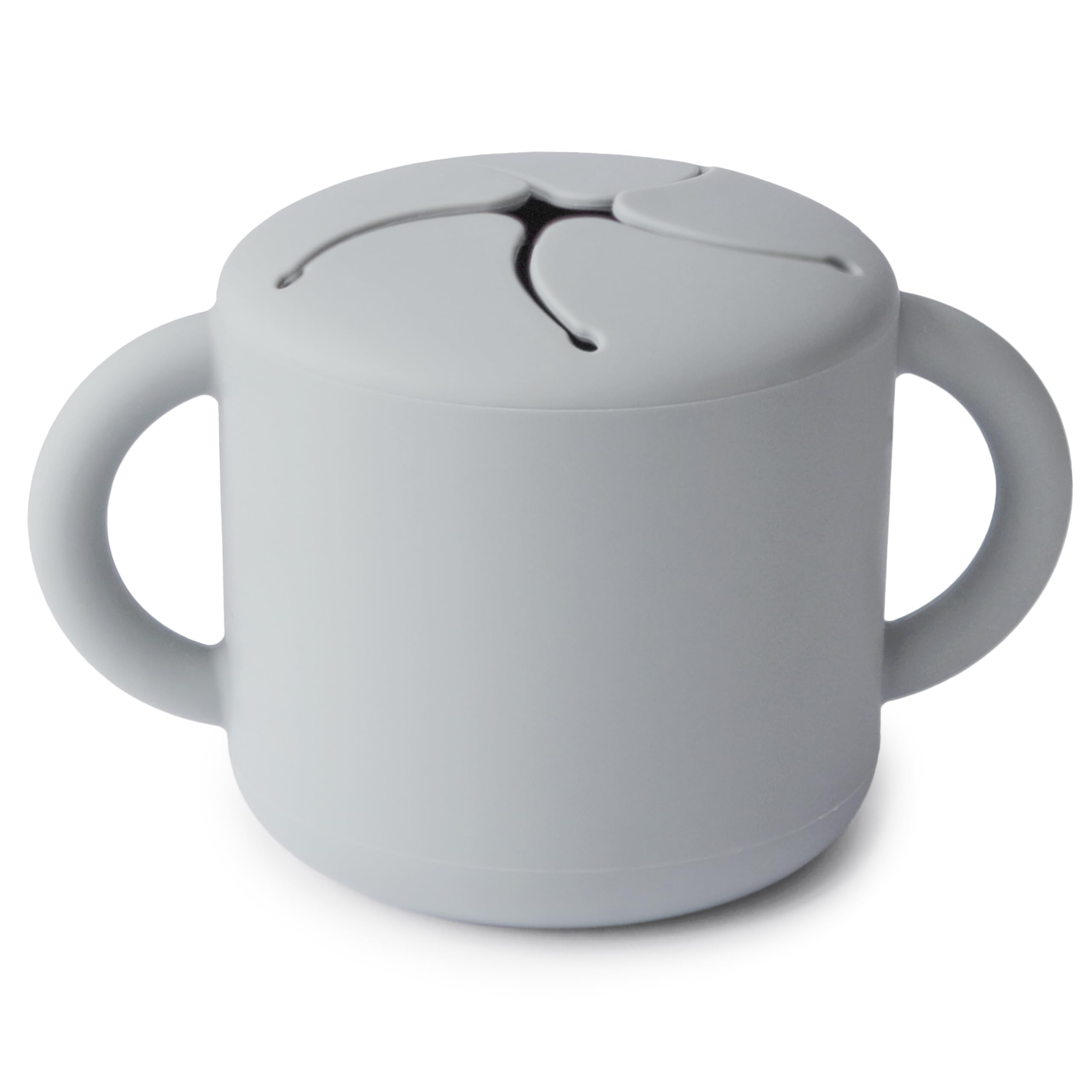 Mushie silicone snack cup stone two handles for easy grip during meals