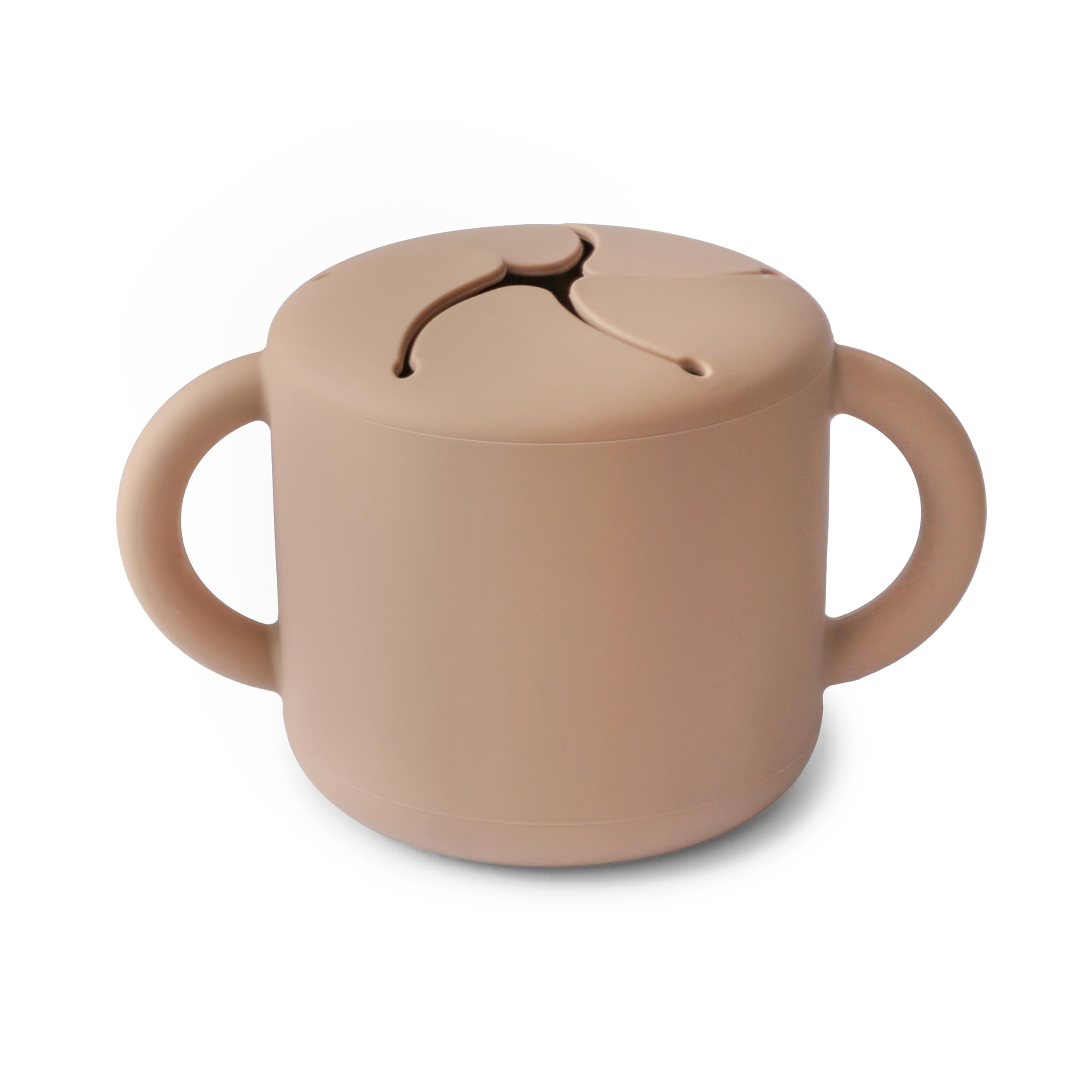 Mushie Silicone Snack Cup with two handles for easy grip and self-feeding.