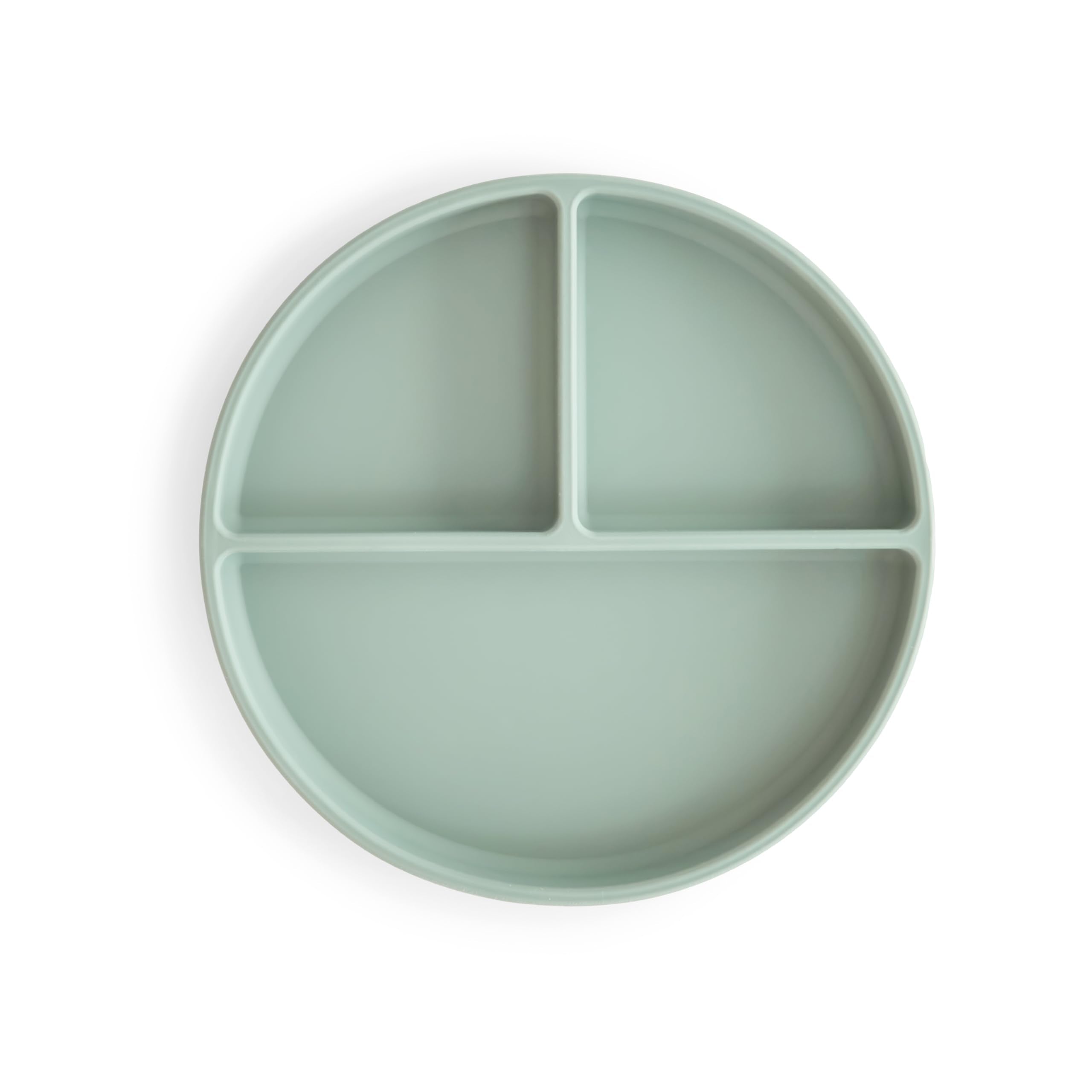 Mushie silicone suction plate Cambridge Blue top view showing secure, spill-free meals