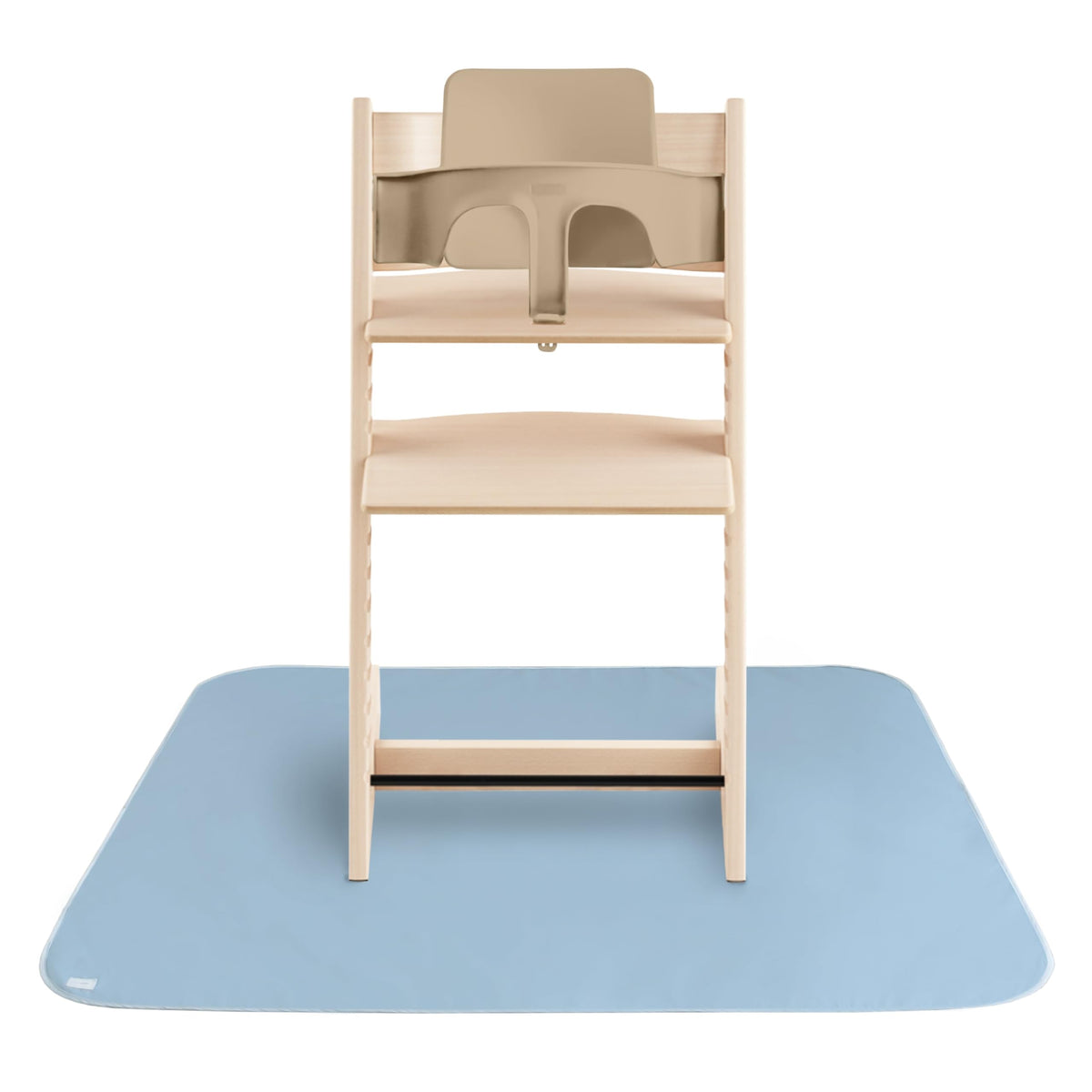 Mushie Splat Mat Tradewinds under high chair protects surfaces during meals