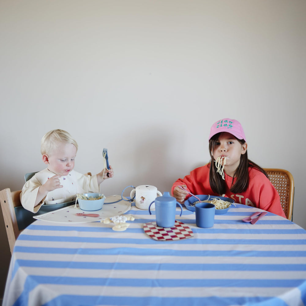 Mushie Twilight Blue BPA-free flatware supports safe daily use