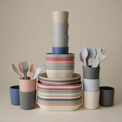 Mushie Twilight Blue flatware dishwasher-safe for quick cleanup