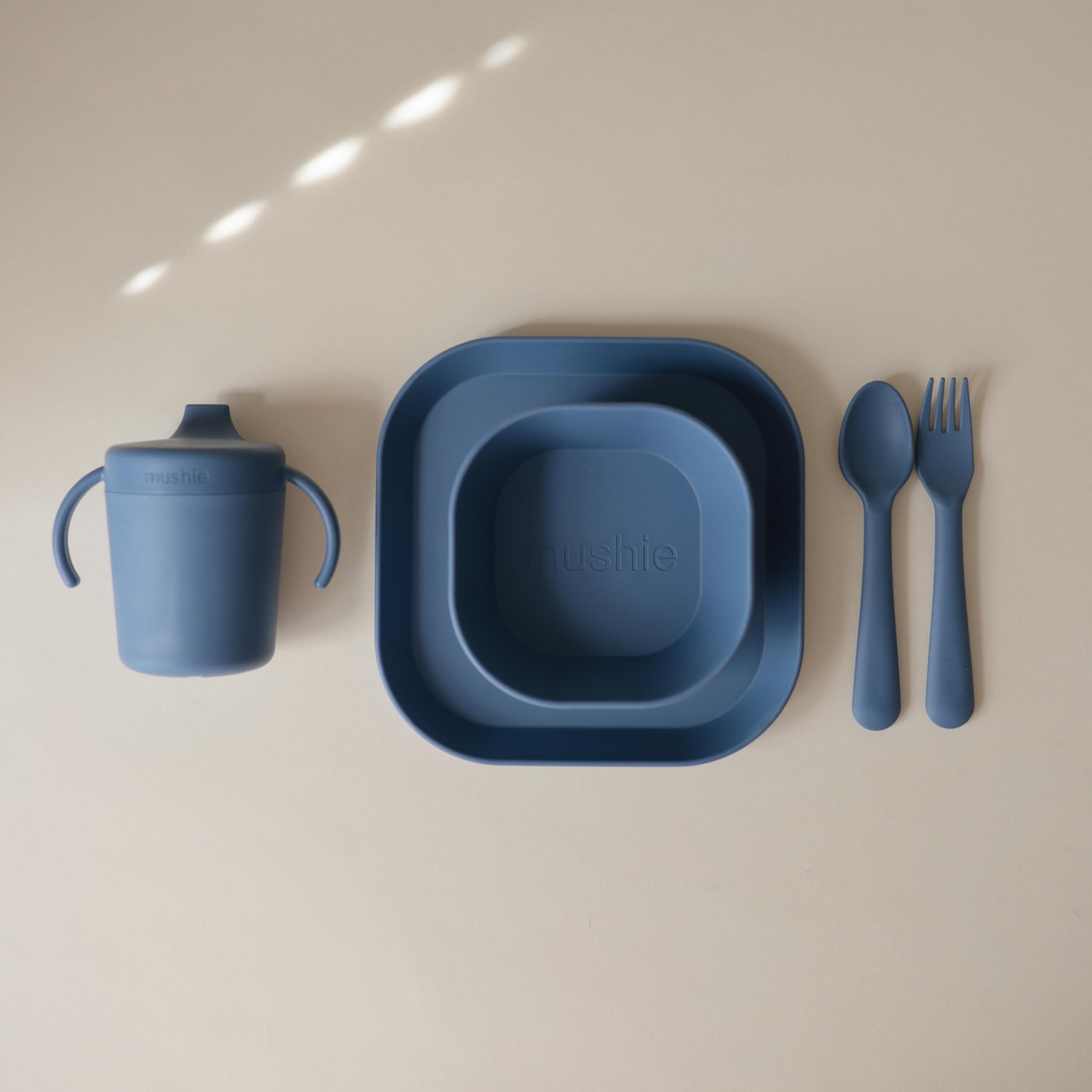 Mushie Twilight Blue flatware spoon in soft color for easy grip