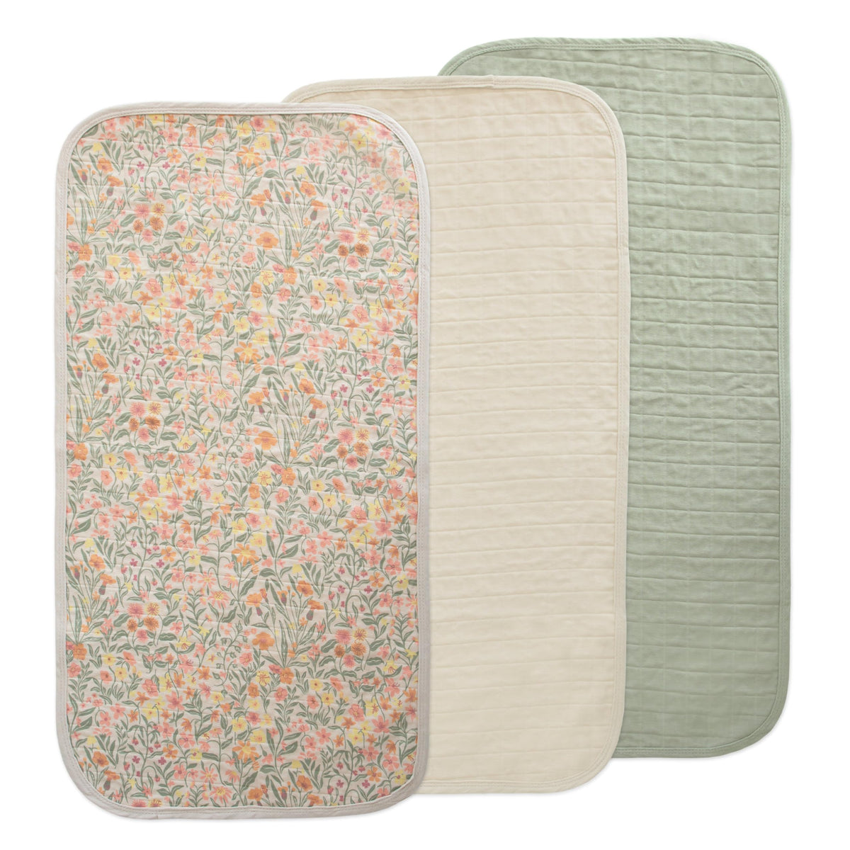 Mushie waterproof changing pad liner pastel blooms top view, keeps diaper area clean during changes