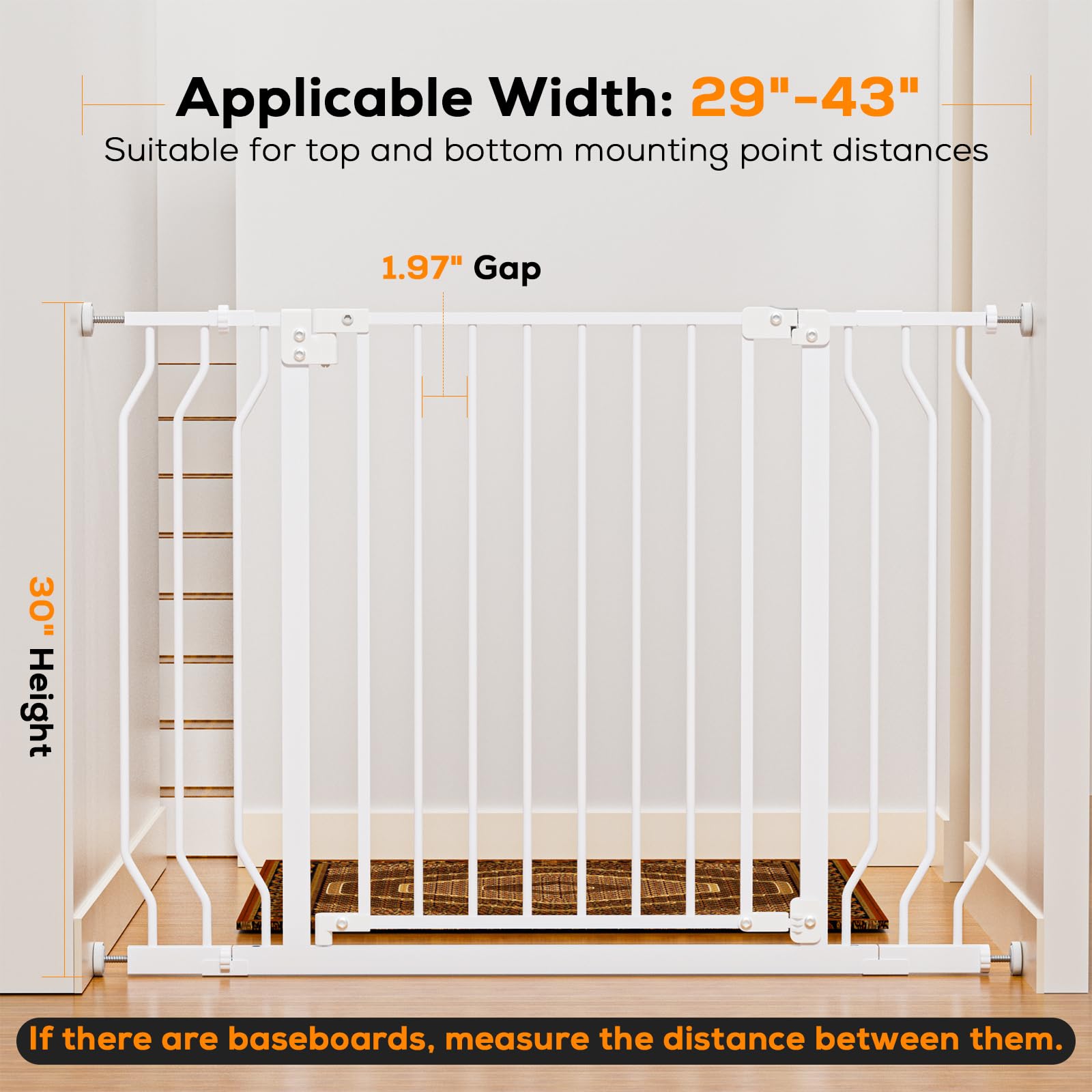 Mutak gate for doorways and stairs adapts to various spaces.