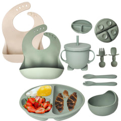 Mutualproducts silicone baby spoons and forks for easy self-feeding and gentle gums.