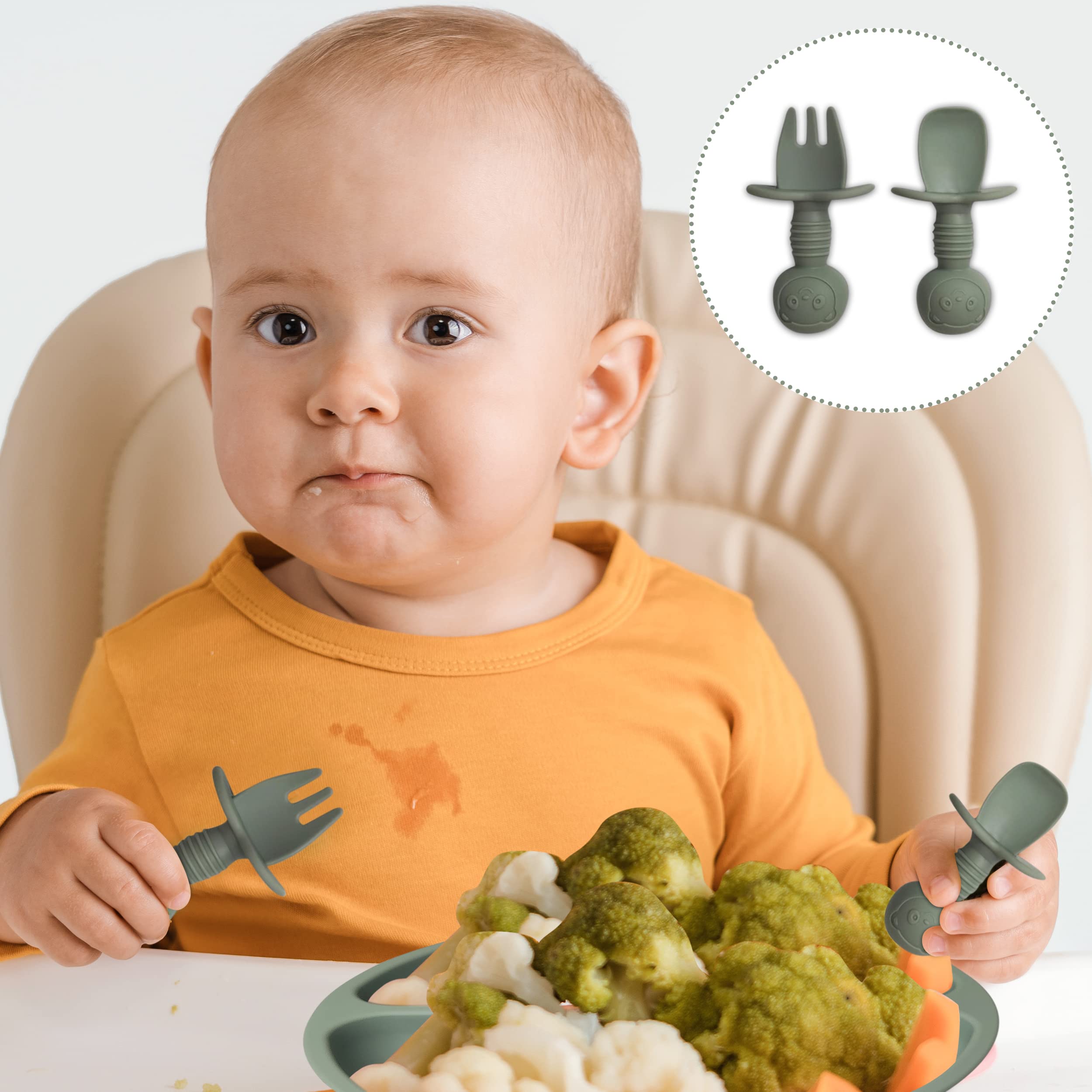 Mutualproducts soft-tip spoons protect tender gums during transitional feeding.