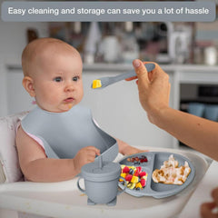 Mutualproducts suction plate keeps meals in place during self-feeding practice.