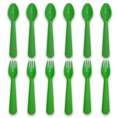 Muulaii 12-pc kids spoons and forks set, front view, durable BPA-free plastic for safe meals