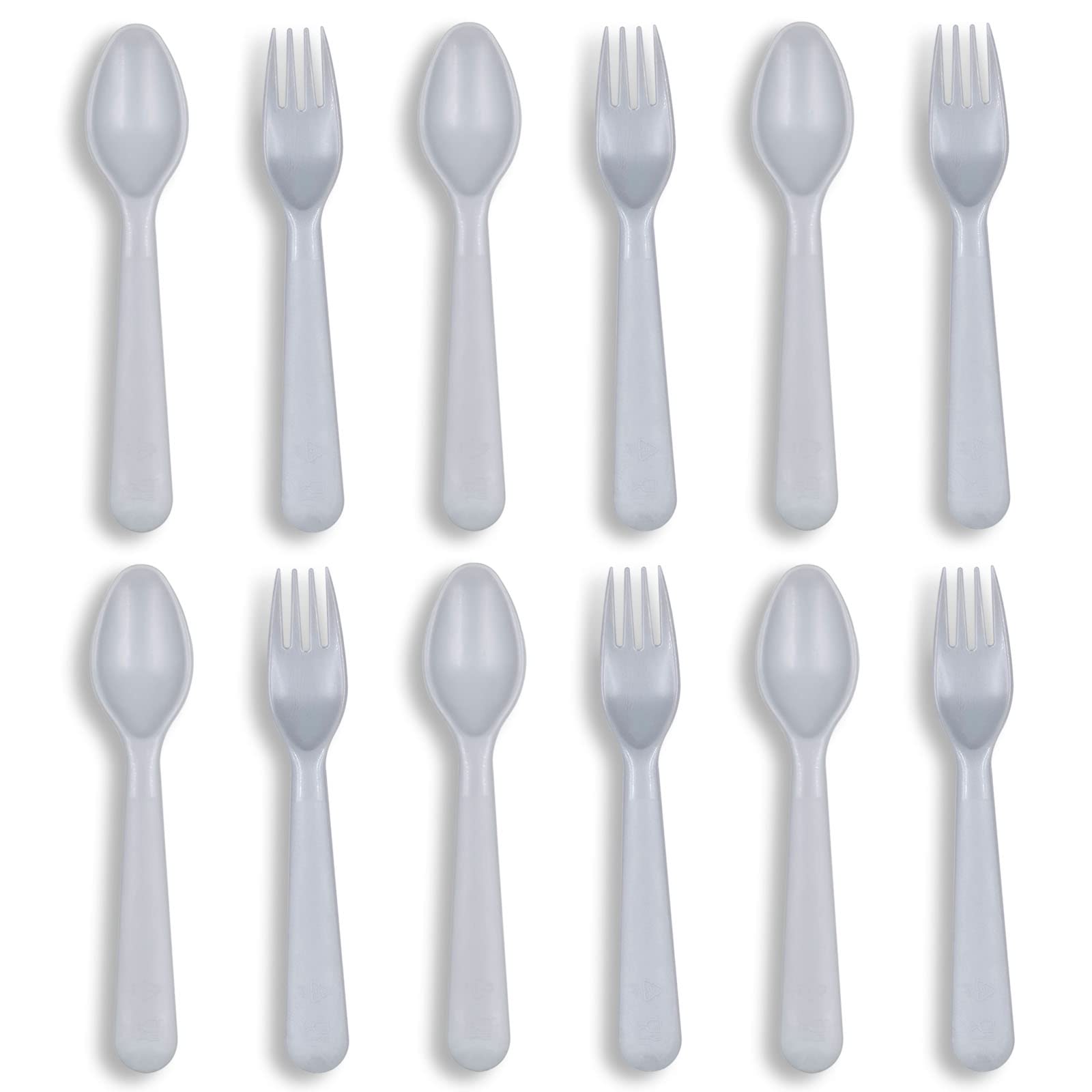 Muulaii 12-piece kids utensils set with spoons and forks for self-feeding.