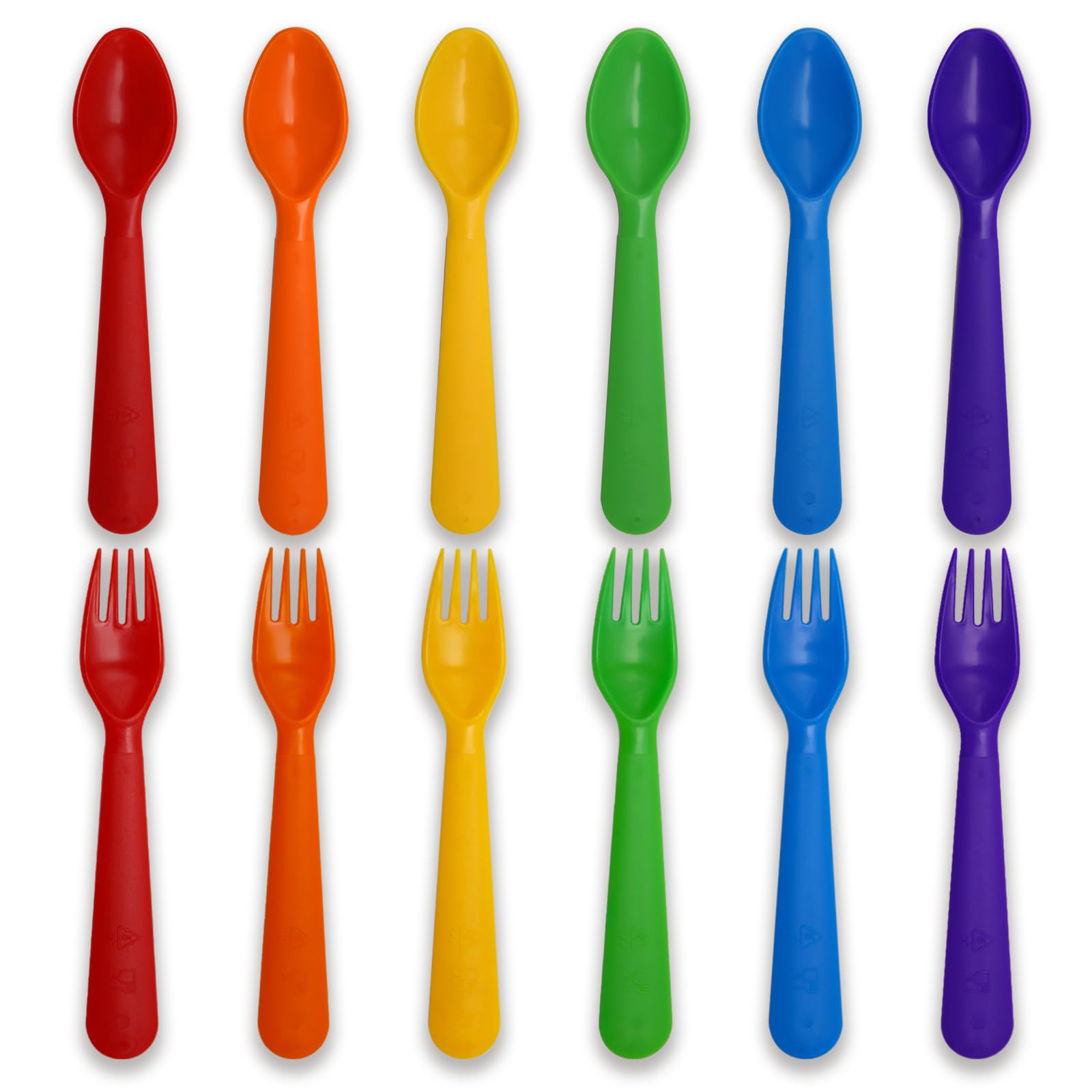 Muulaii rainbow kids spoons and forks set for safe self-feeding.