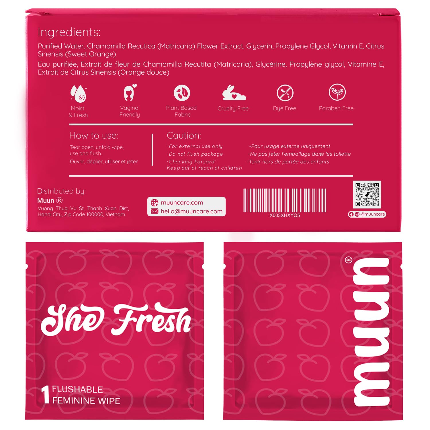 Muun feminine wipes on-the-go availability for fresh moments anywhere.