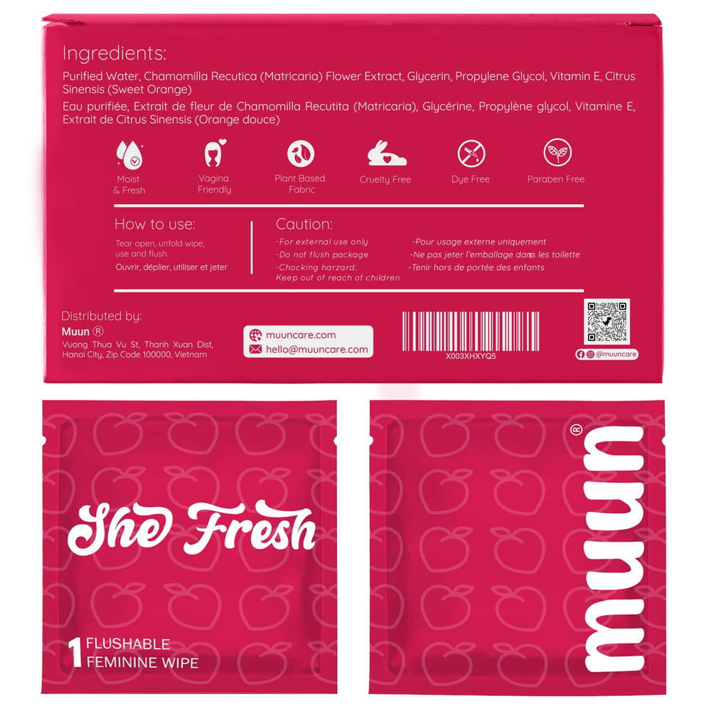 Muun feminine wipes on-the-go availability for fresh moments anywhere.