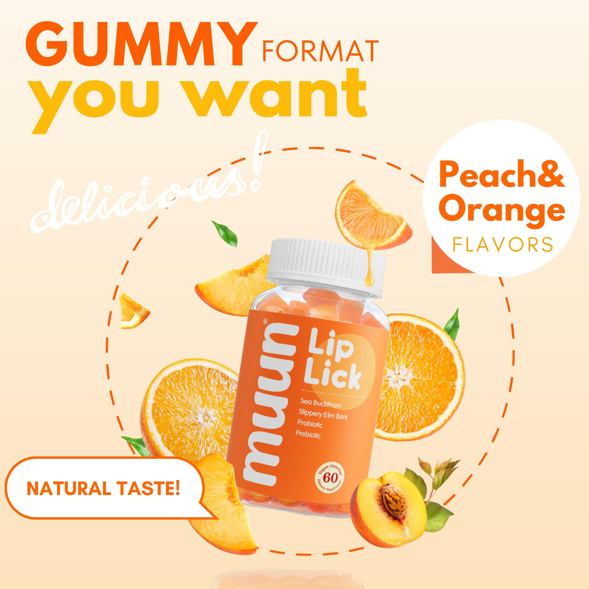 Muun Intimate Moisture Gummy peach orange flavor highlight for tasty daily care