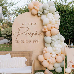 MUWEOL A Little Pumpkin Is On The Way decal on wall boosts festive pumpkin birthday vibes.