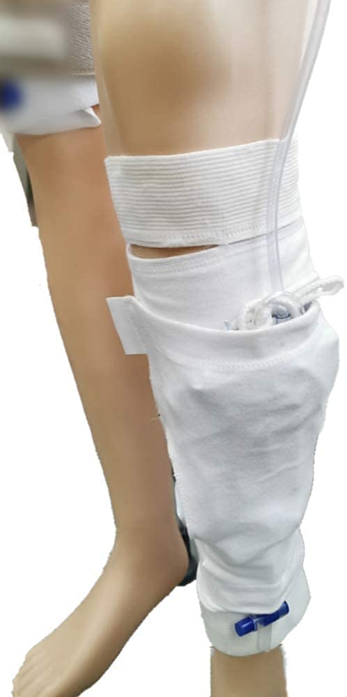 Discreet wear under pants keeps the catheter bag out of sight.