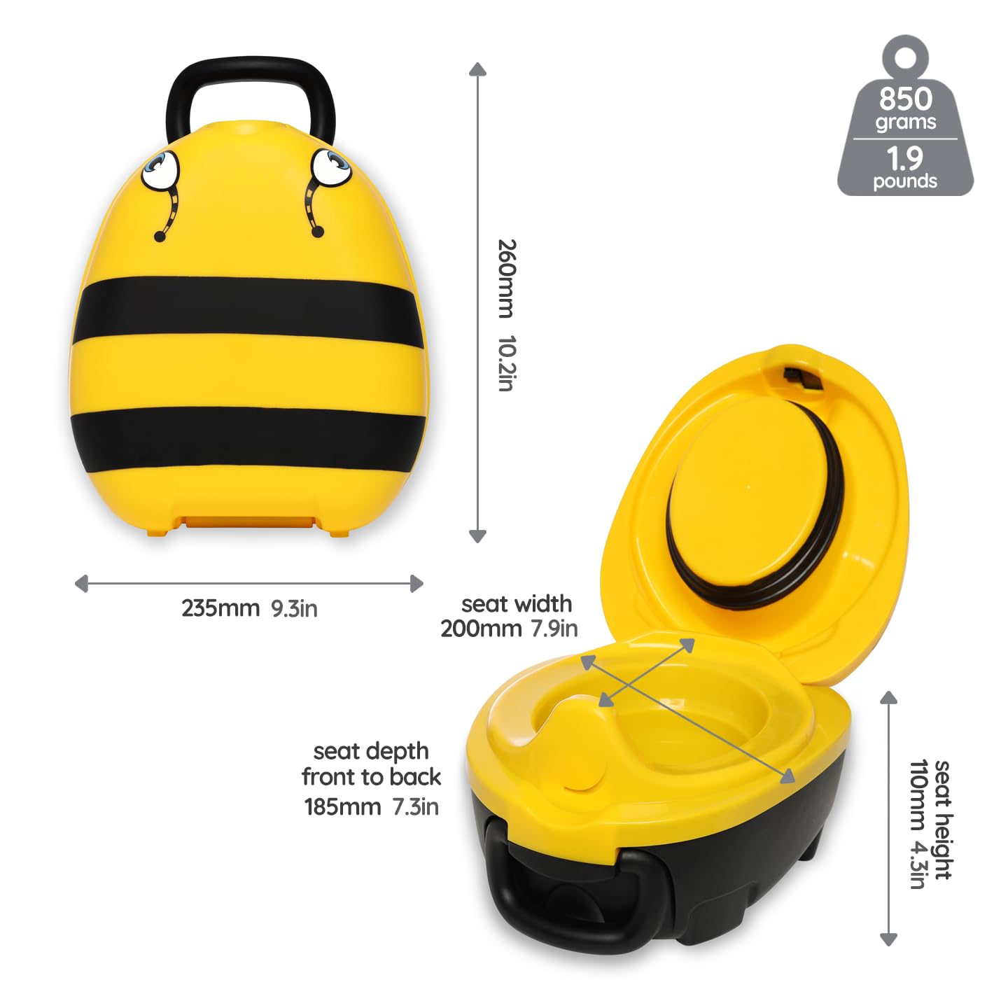 My Carry Potty can hang from pushchair handles for hands-free transport.