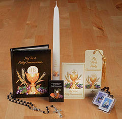 My First Holy Communion Gift Set rosary beads with chalice centerpiece, elegant prayer tool.