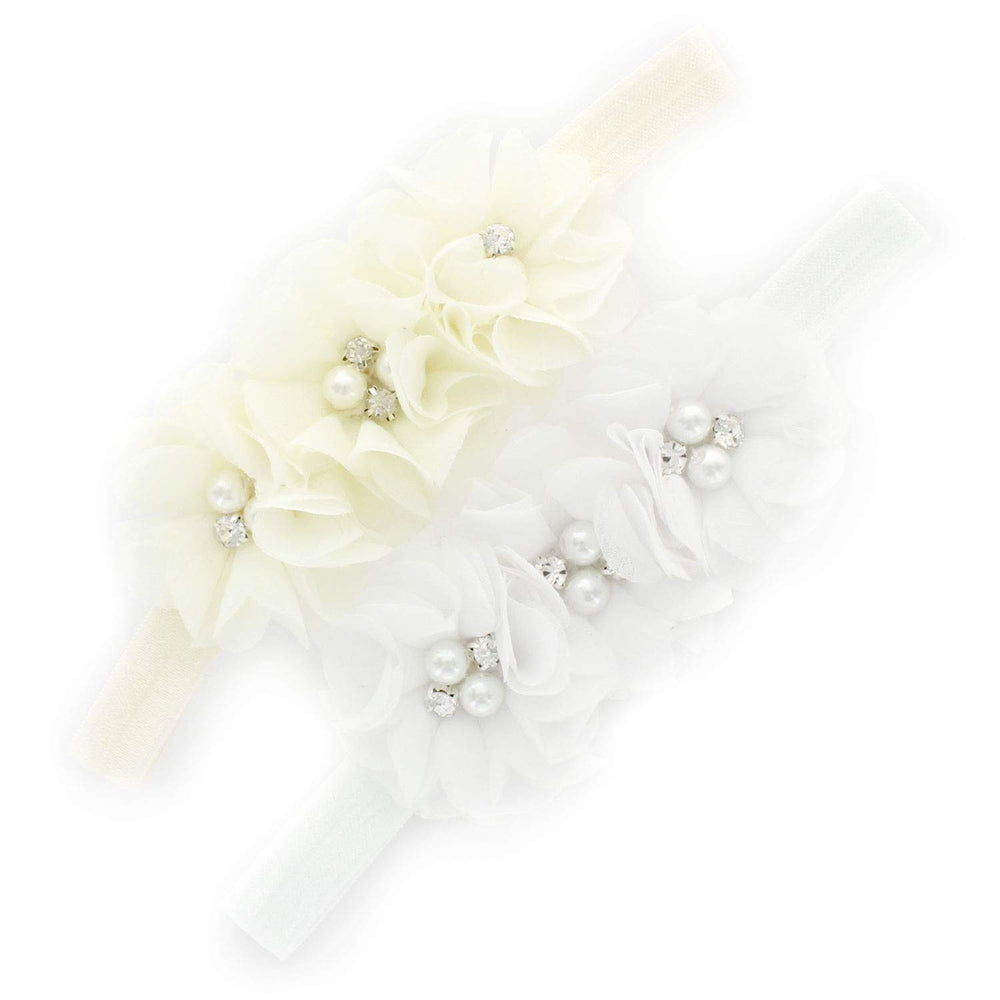 My Lello baby flower headbands trio in ivory for newborn photoshoots.
