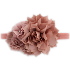 My Lello baby headband with dusty rose cluster for newborn photos.