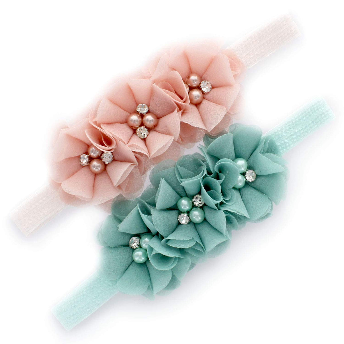 My Lello flower headbands in pink blush for baby photography sessions.