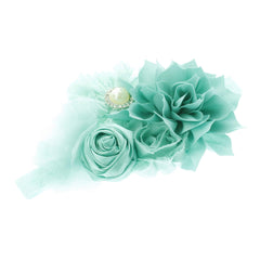 My Lello headband in aqua pastel with fabric flowers for vintage outfits.