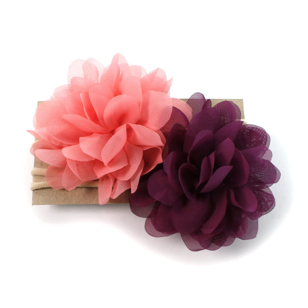 My Lello nylon elastic headband with chiffon petals, ideal for weddings and events.