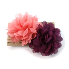 My Lello nylon elastic headband with chiffon petals, ideal for weddings and events.