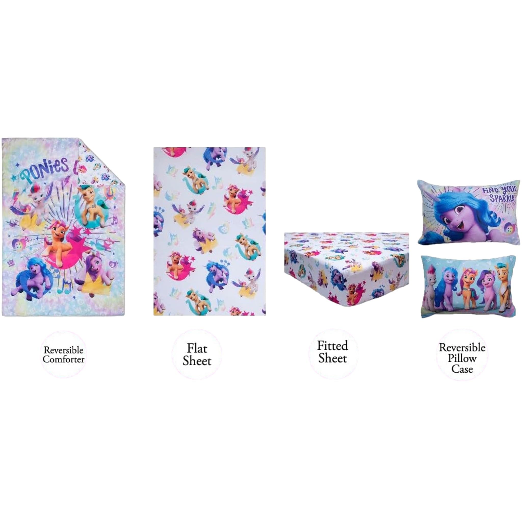 My Little Pony flat sheet with bright designs for cozy sleep.