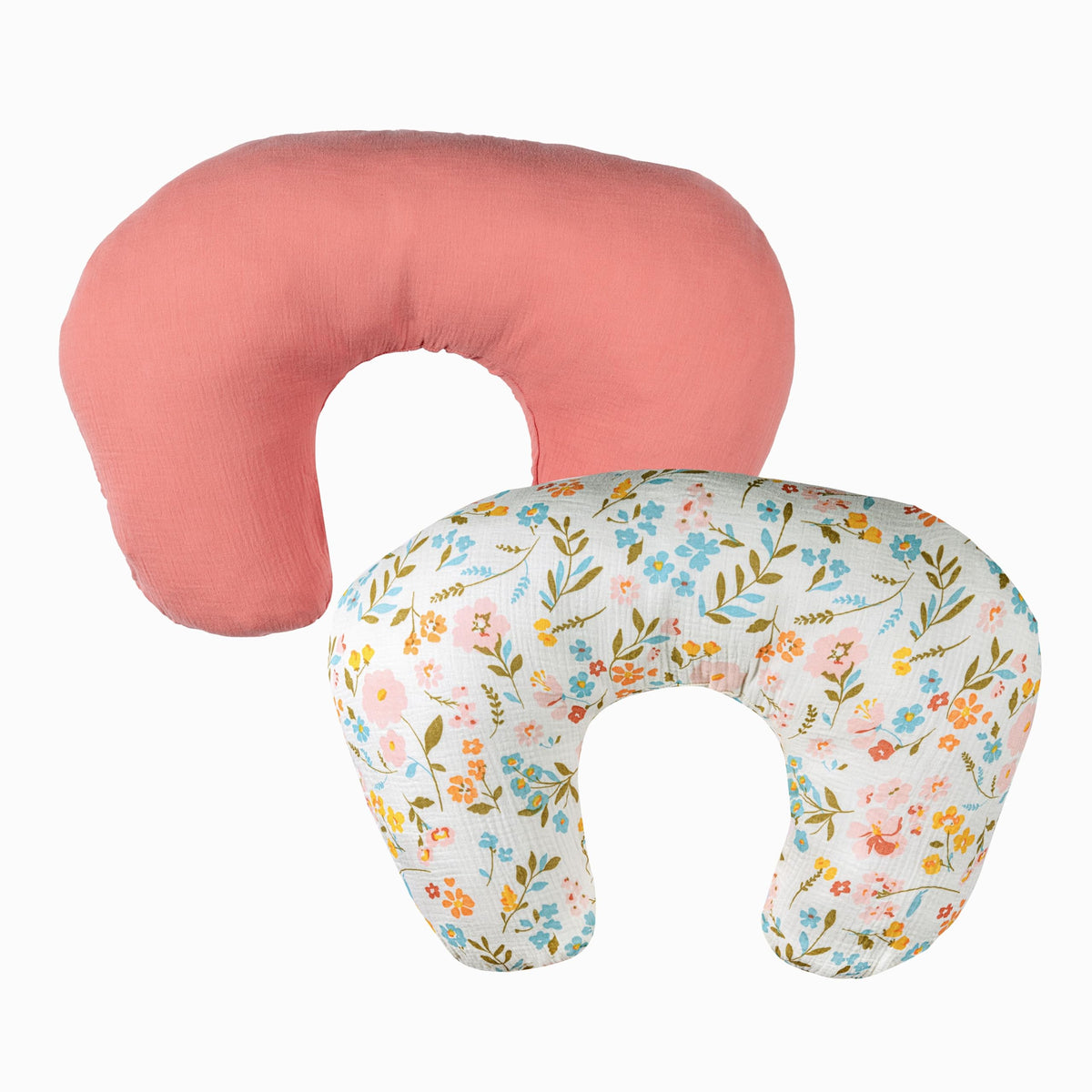 MY LITTLE ZONE floral nursing pillow cover enhances feeding comfort with breathable muslin fabric.