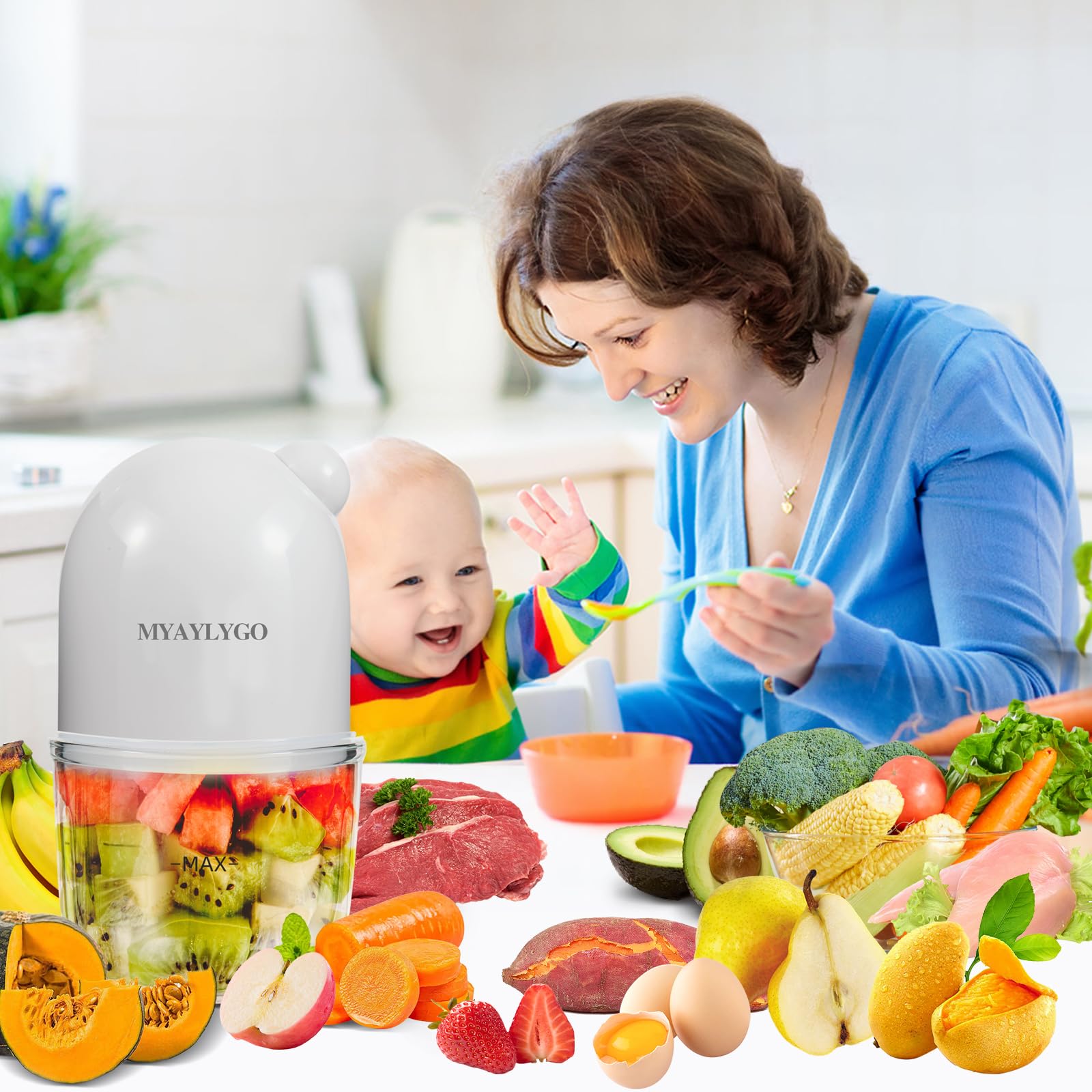 MYAYLYGO baby food blender base and control panel for quick, safe meals.