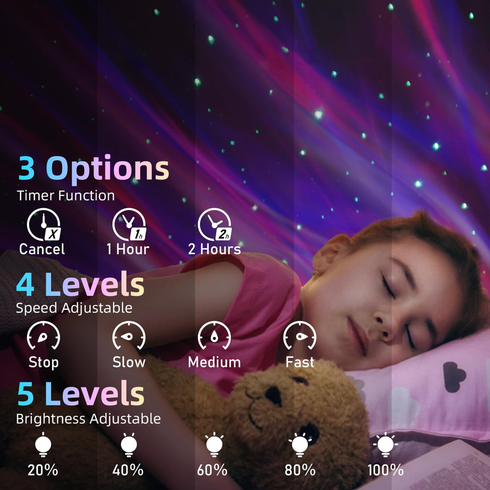 Mycket Star Projector provides a soft LED night light for kids' bedtime.