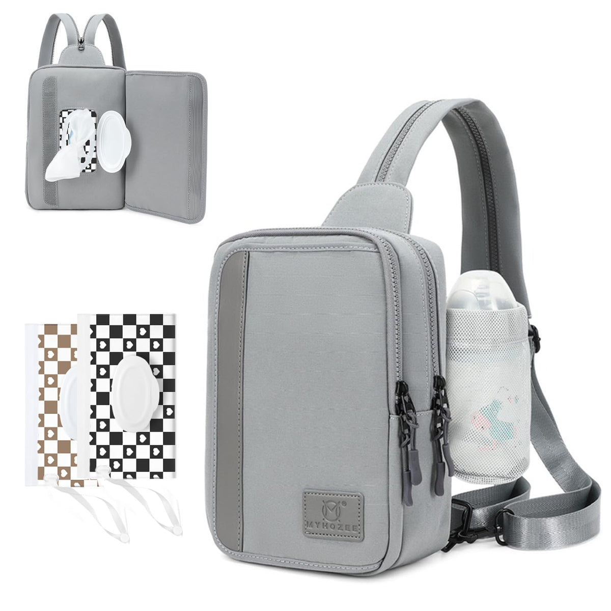 MYHOZEE crossbody front view showing compact everyday carry with quick access