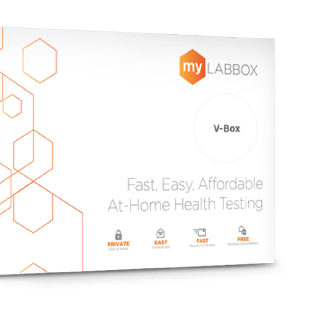 myLAB Box V-Box sample collection demonstrating easy, private at-home sampling.