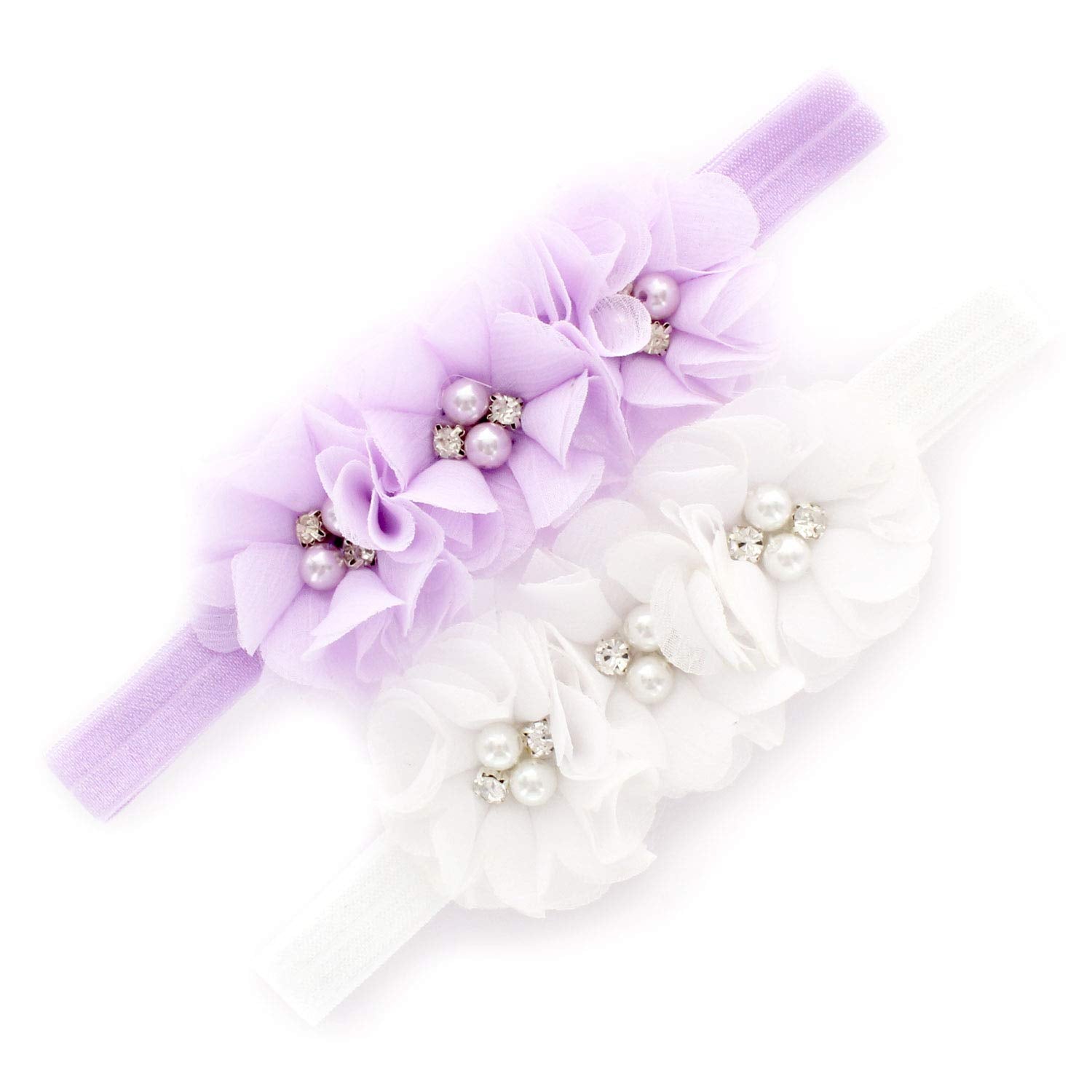 My Lello lavender and white flower headbands for newborn photography.