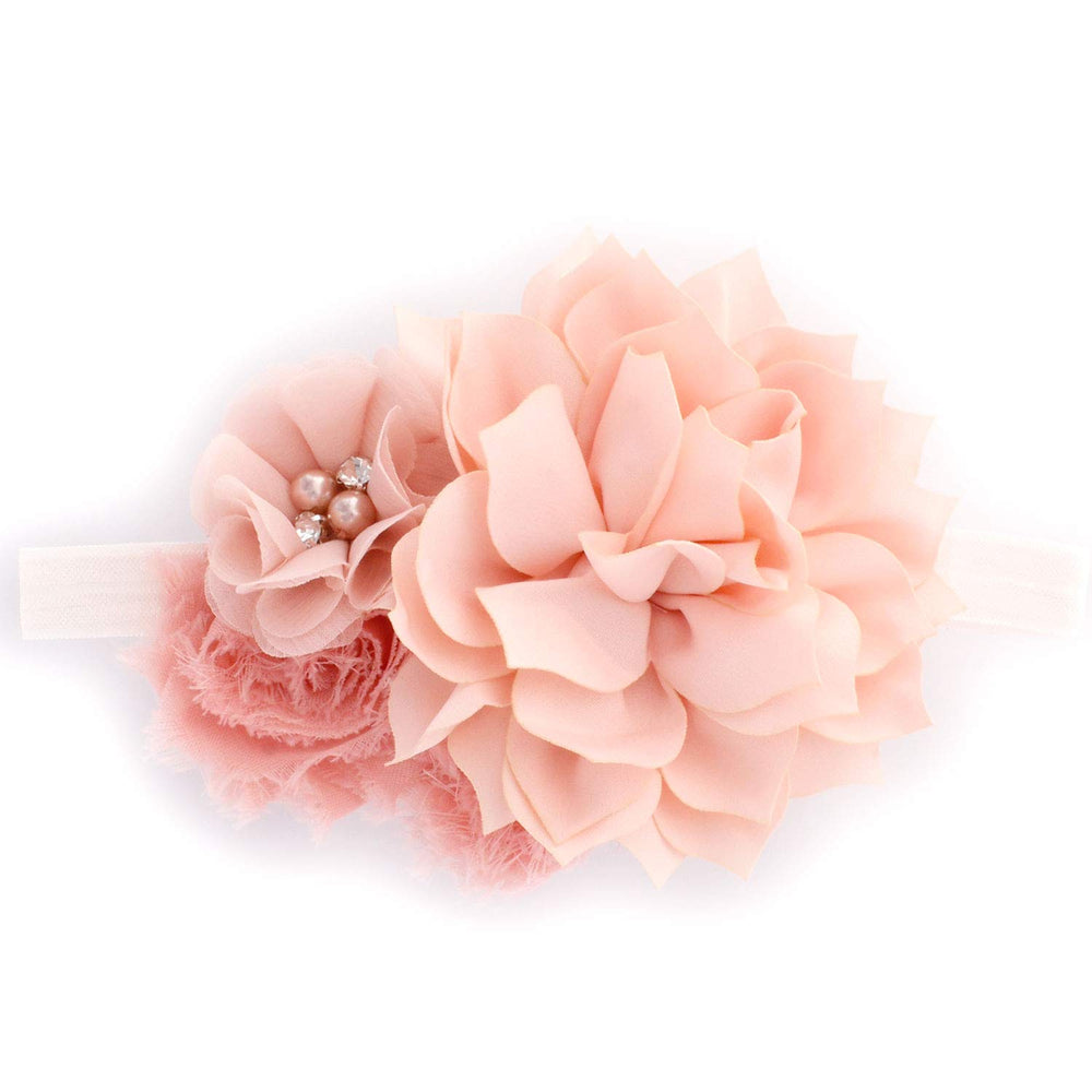 My Lello headband with shabby pink flower cluster for vintage photos.