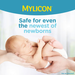 Newborn-friendly usage scene showing safe administration of MYLICON.