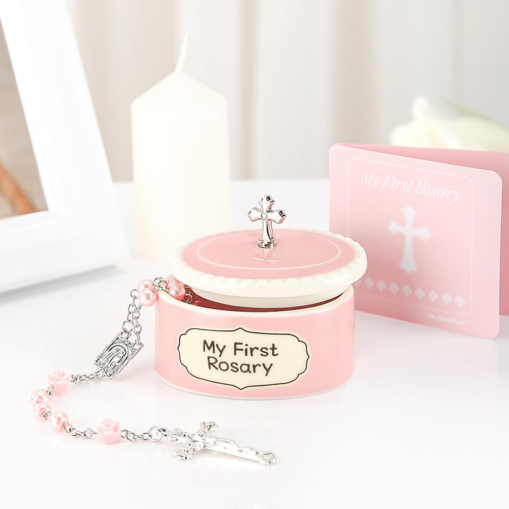 MyMateZoe ceramic keepsake box in pink with cross for cherished memories