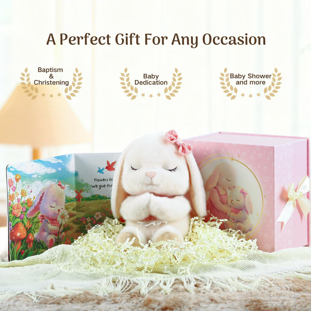 MyMateZoe Praying bunny near crib adds gentle nursery decor